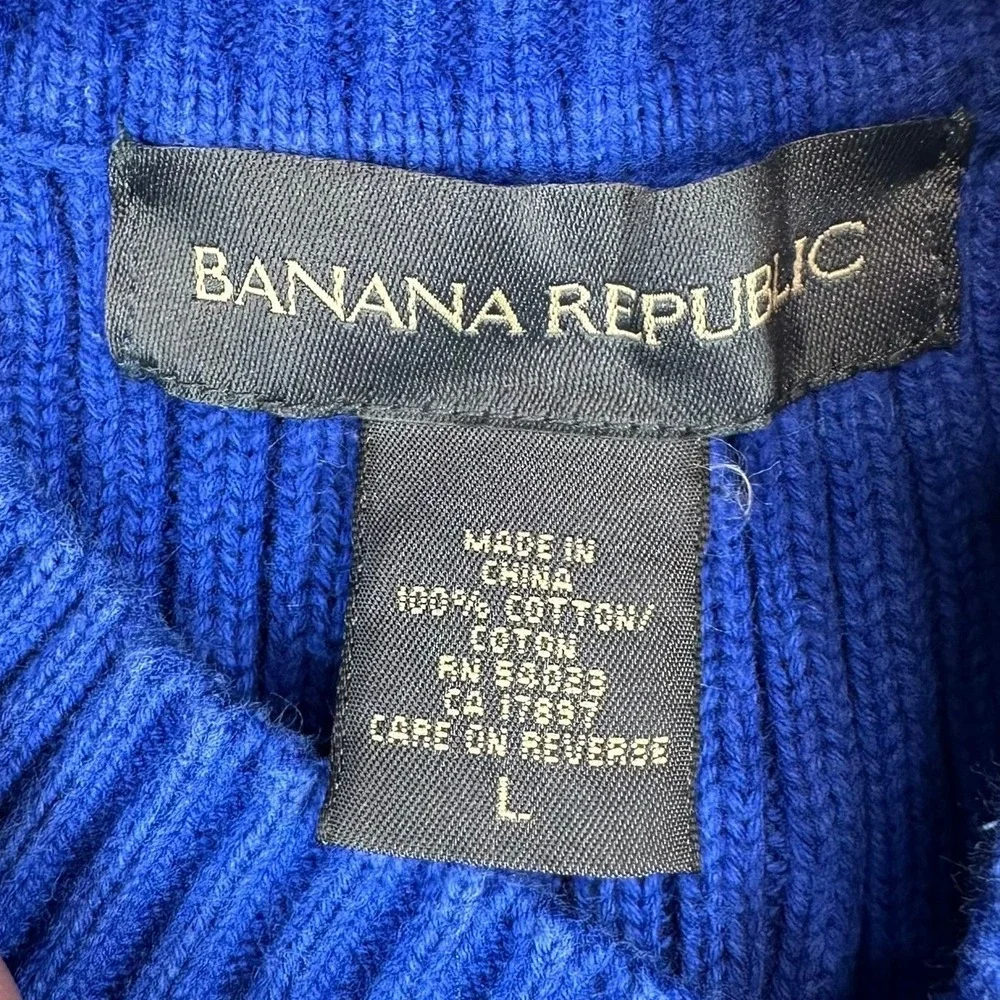 Banana Republic Sweater Mens L Blue Vintage Ribbed Knit V-Neck Cotton 249860-F00